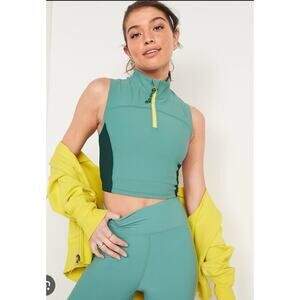 Old Navy Top Sleeveless PowerSoft Cropped Half-Zip Green Womens Size XL